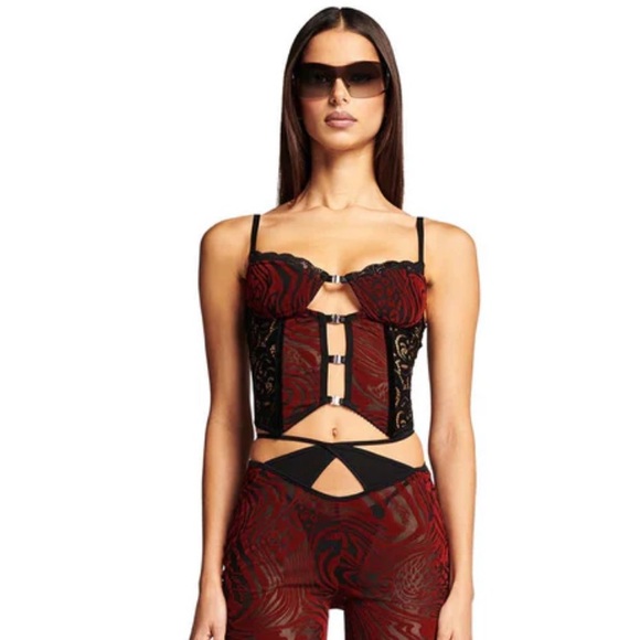 I.AM.GIA Elena Top Burnout Red and Black Bustier Corset - Picture 4 of 6